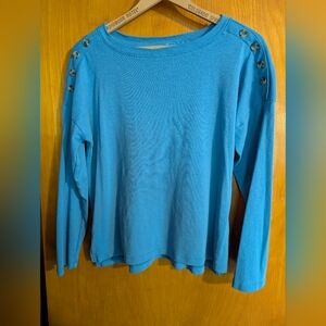 Style & Co. Blue Button-Shoulder Top